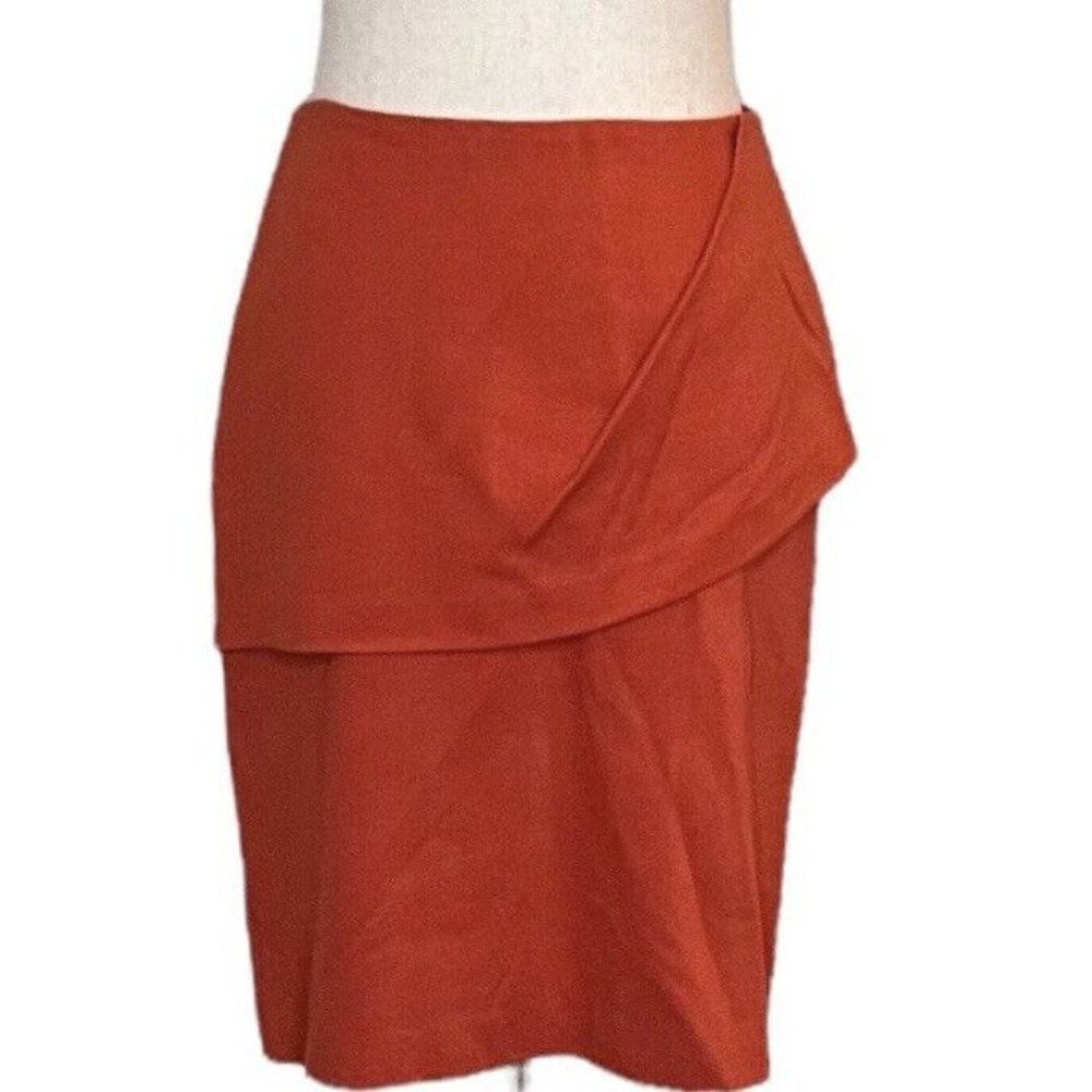 CABI Size 6 Tiered Overlay Pencil Skirt Ponte Knit Stretch Turmeric Orange